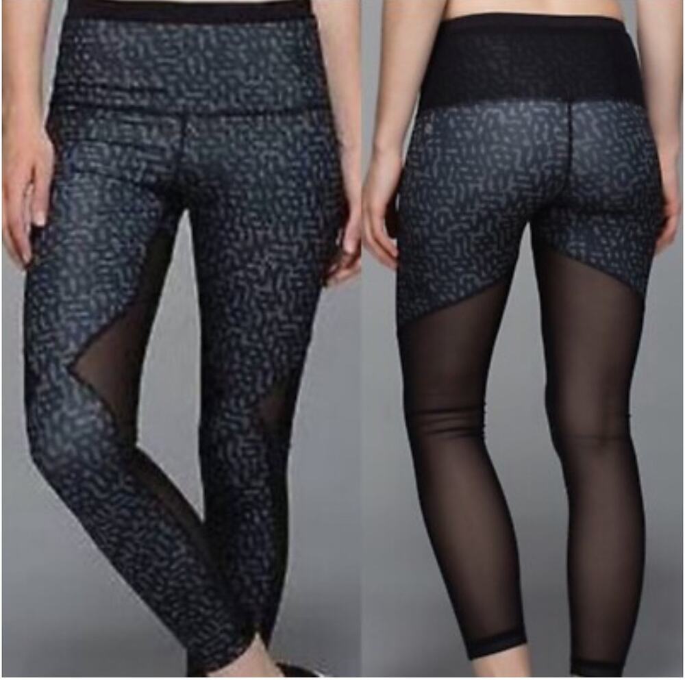 Lululemon Running In The City 7/8 Leggings Size 6‎ Heathered Net Pop Black
